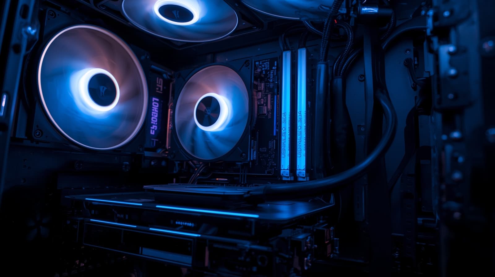 A well-lit interior of a high-end gaming PC